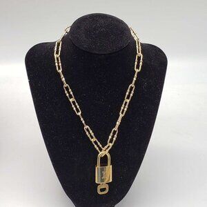 Gold-Plated Necklace with Authentic Louis Vuitton Padlock 021526